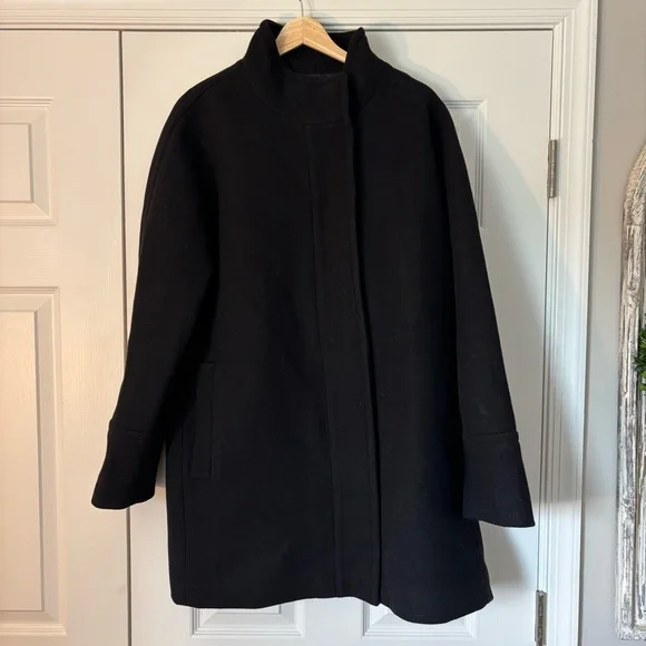 J. Crew City Coat Wool Blend Long Pea Trench Coat Winter Heavy 16 Preppy Classic - Picture 5 of 14